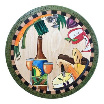 Natural Wood Fresh Veggies & Deep Gold Wine Lazy Susan